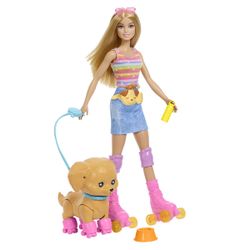 Poupée Barbie et Son Chiot Sur Patins à Roulettes